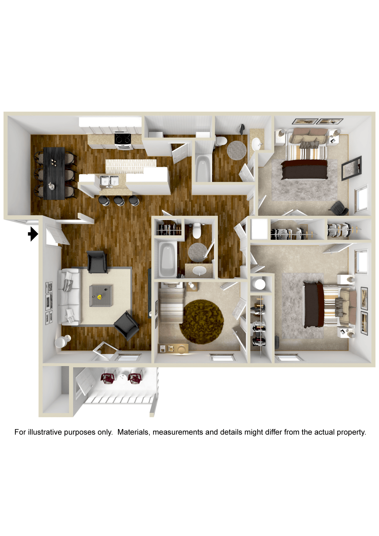 Floor plan for 3 beds, 2 baths, 1347 sqft